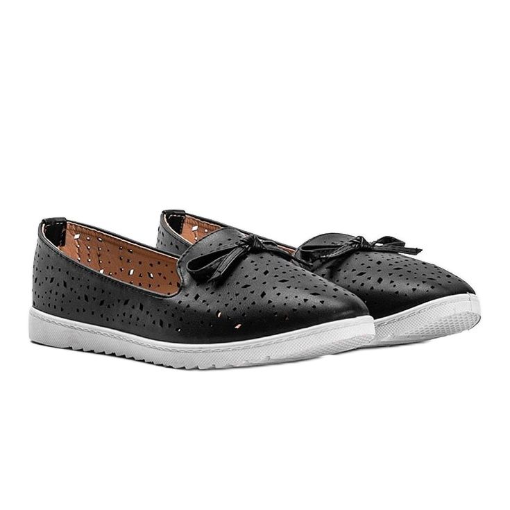 Black loafers with Madalyne openwork trim 1