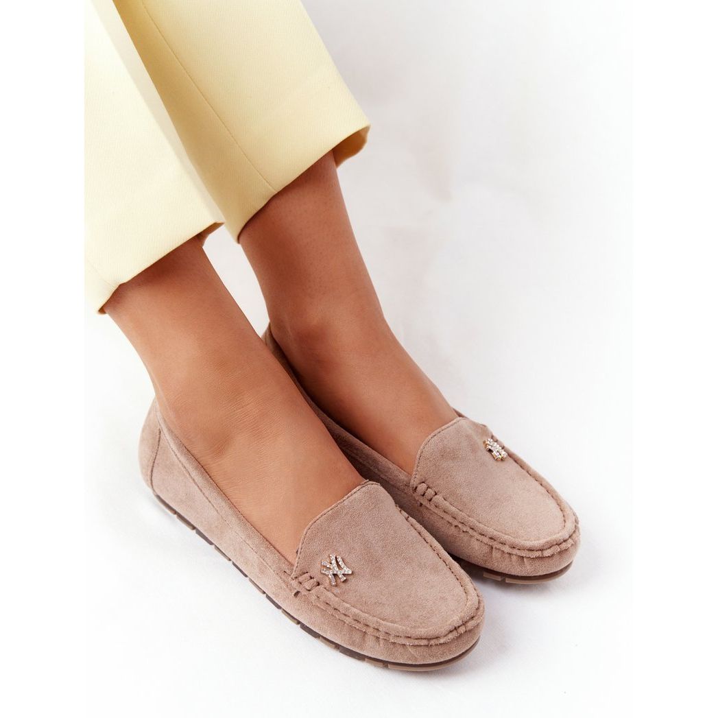 Women’s beige suede moccasins Madelyn - Fashionable Shoes