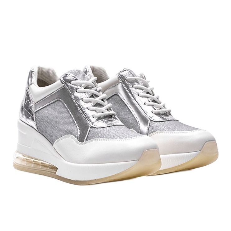 White and silver sneakers on the Jimena wedge 1