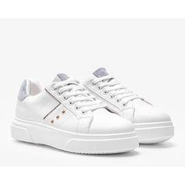 White sneakers with blue Ellen eco-suede insert 1