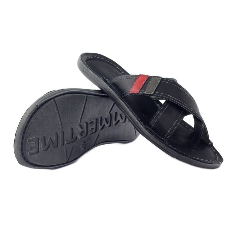 Men's leather flip-flops Badura 2893 black red 3