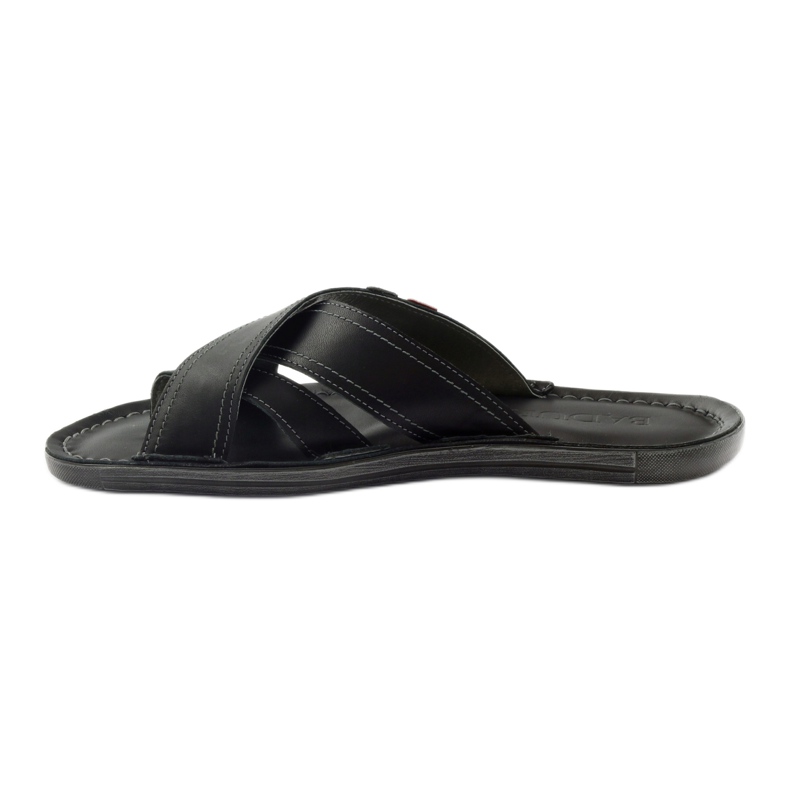 Men's leather flip-flops Badura 2893 black red 2