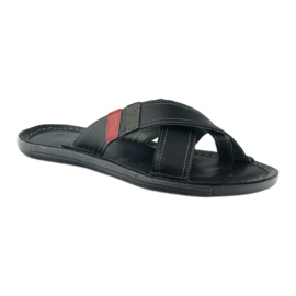 Men's leather flip-flops Badura 2893 black red 1
