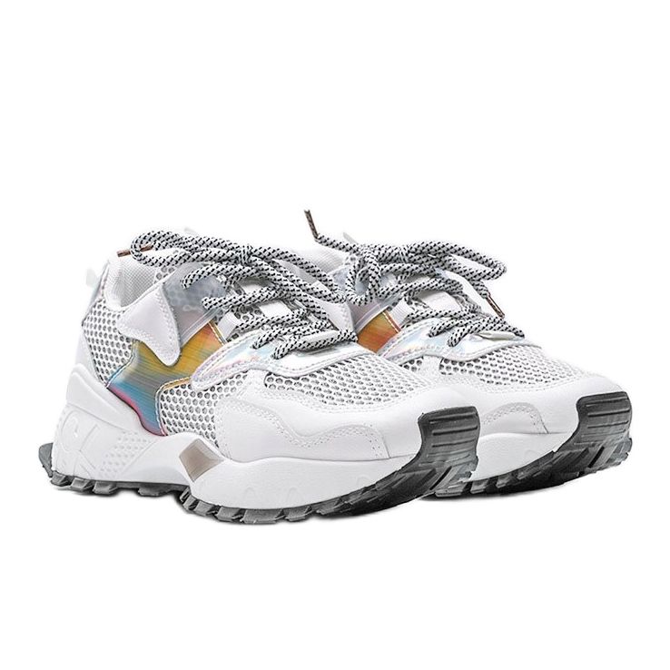 White sneakers with a thick sole with Elain mesh multicolored 1