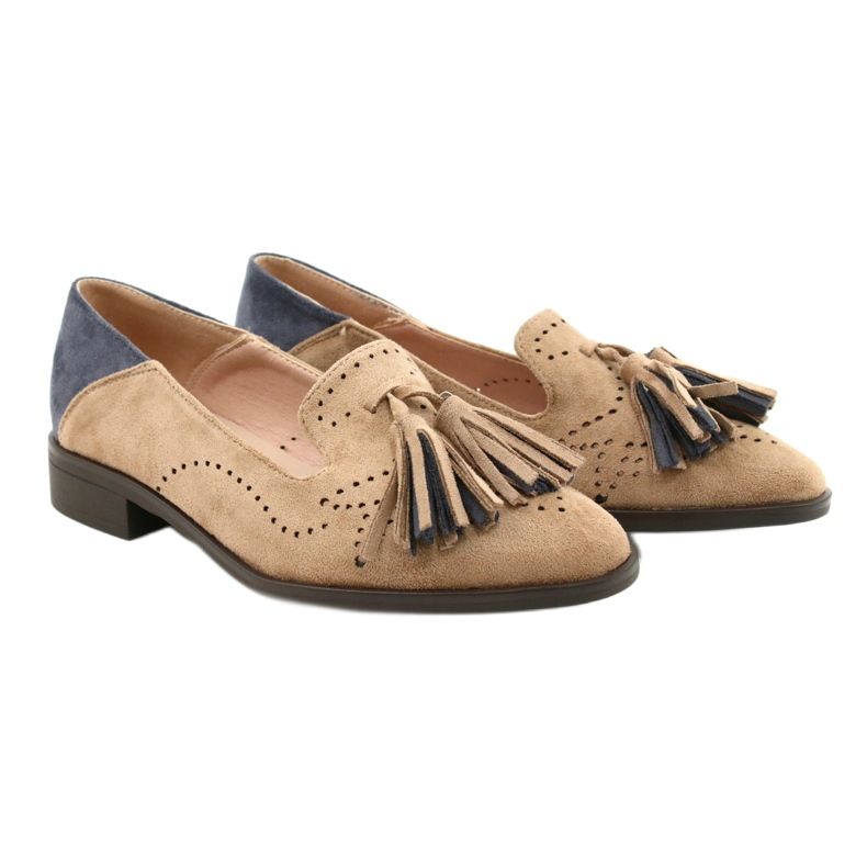 M.Daszyński Openwork Suede Loafers With Fringes MR2062-5 beige blue 4