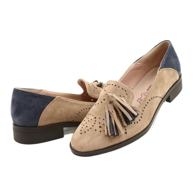 M.Daszyński Openwork Suede Loafers With Fringes MR2062-5 beige blue 2