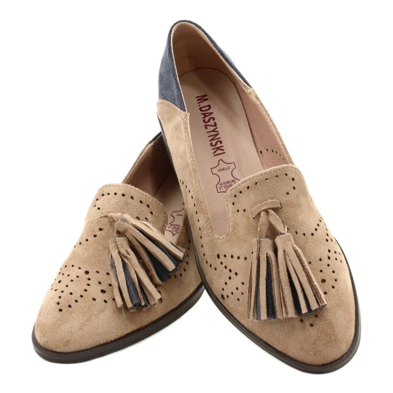 M.Daszyński Openwork Suede Loafers With Fringes MR2062-5 beige blue 3