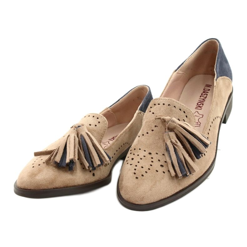 M.Daszyński Openwork Suede Loafers With Fringes MR2062-5 beige blue 1