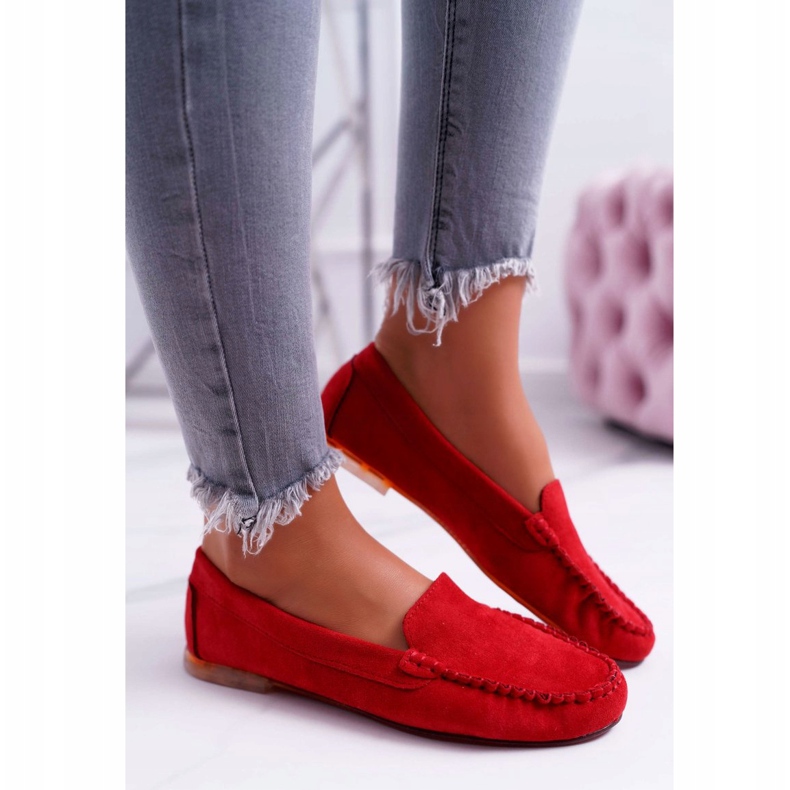 Women's suede loafers Sergio Leone 722 red 2