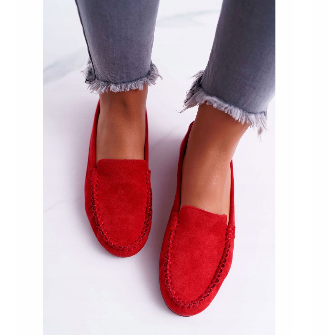 Women's suede loafers Leone 722 red -