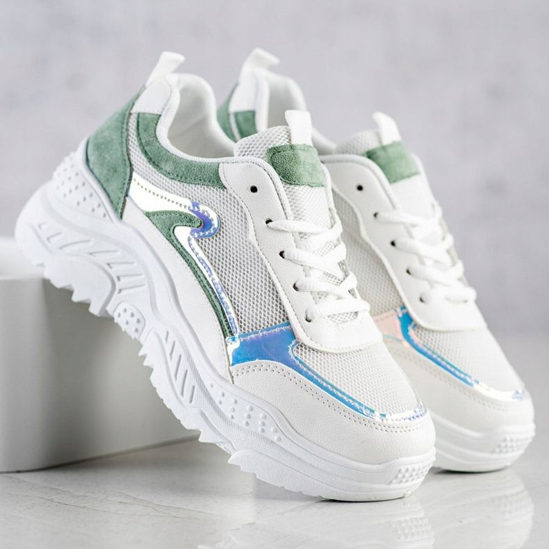 SHELOVET Sneakers With Green Inserts white 1