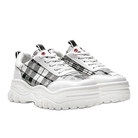 Women's white sneakers with a fashionable varnished checkered Marlene 1