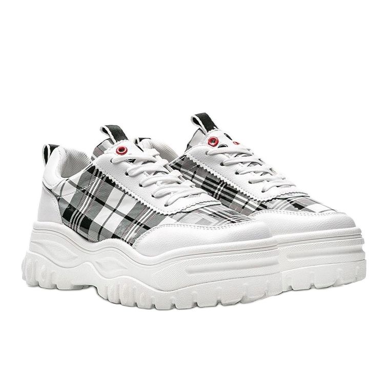 Women's white sneakers with a fashionable varnished checkered Marlene 1