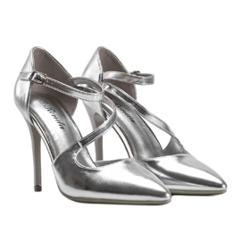 Silver metallic pumps on a Bailey stiletto heel 1