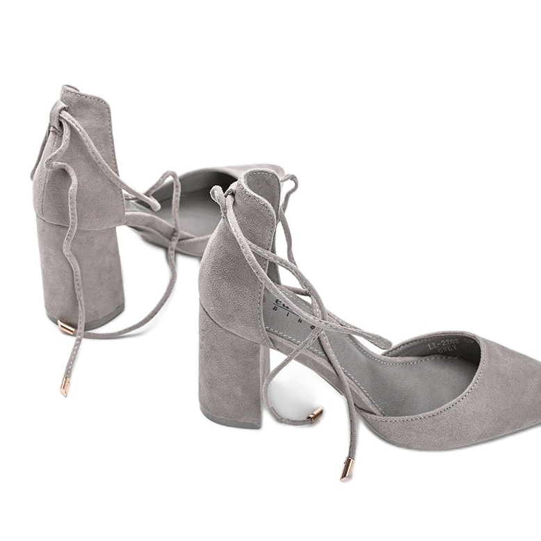 Gray lace-up pumps on the Macey post grey 2