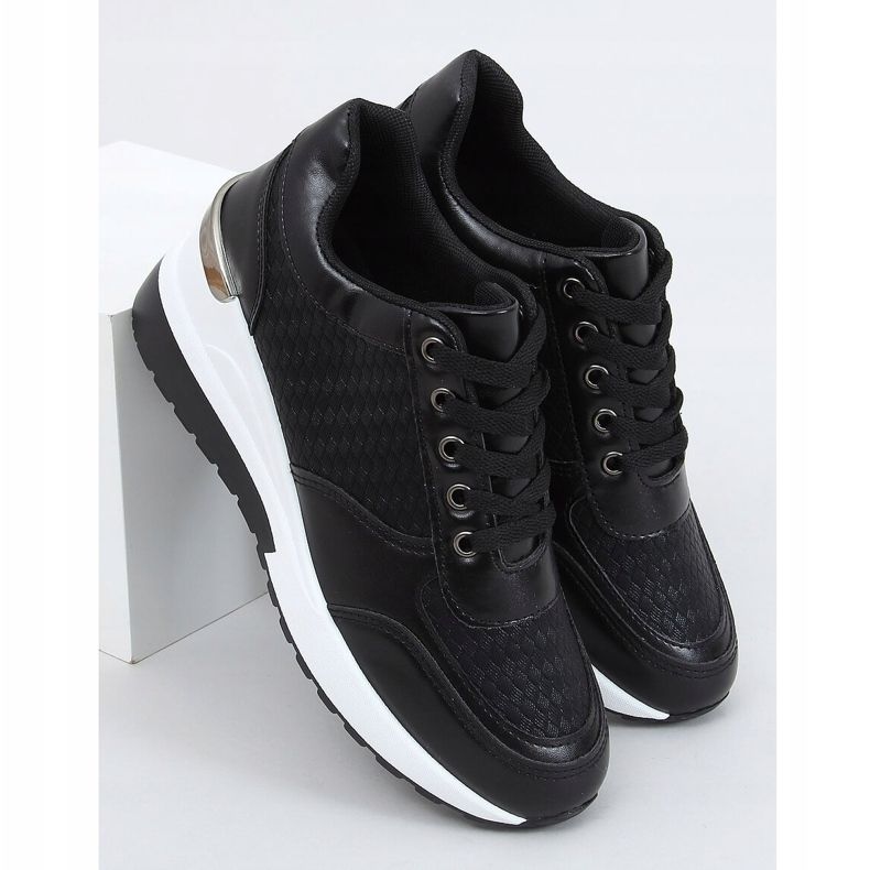 Black MY-2717 Black sports shoes on a hidden wedge heel 1