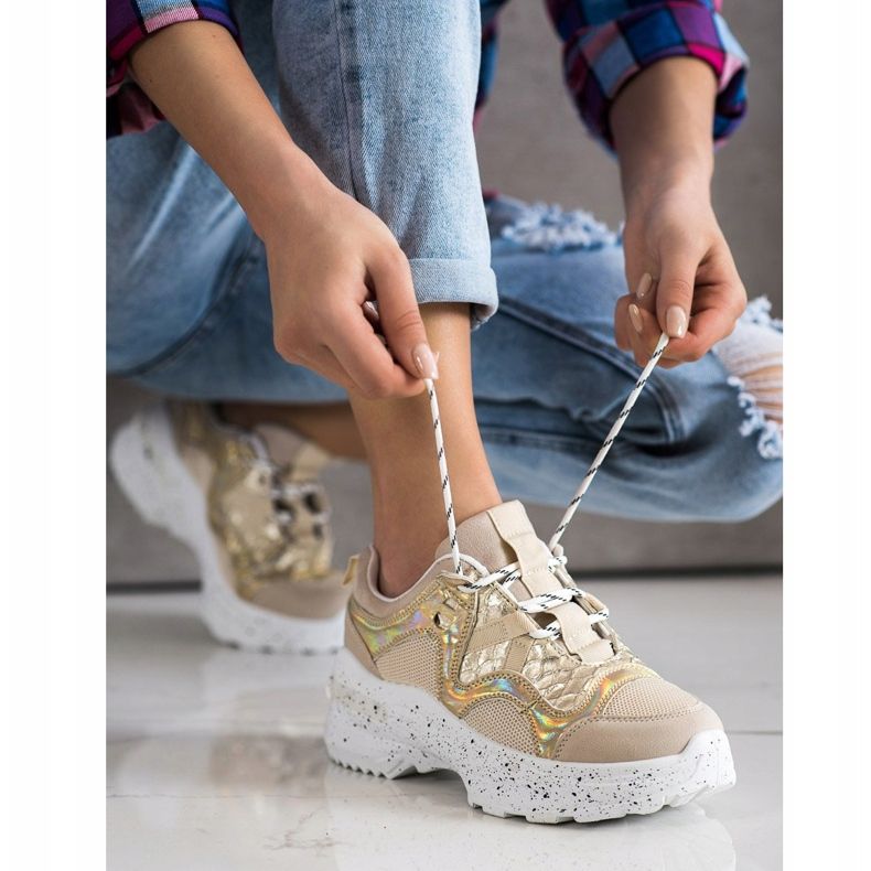 SHELOVET Sneakers With Decorative Platform beige golden 1