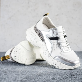 Goodin Leather Sneakers With Silver Inserts white grey multicolored 1