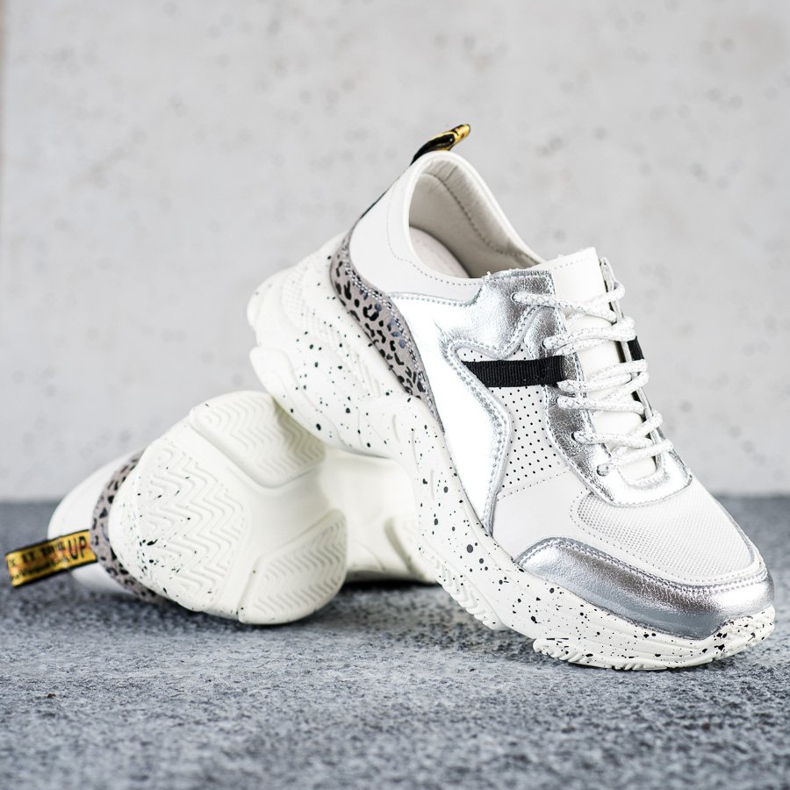 Goodin Leather Sneakers With Silver Inserts white grey multicolored 1
