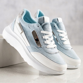 SHELOVET Stylish Suede Sneakers white blue 1
