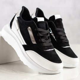 SHELOVET Stylish Suede Sneakers white black 1