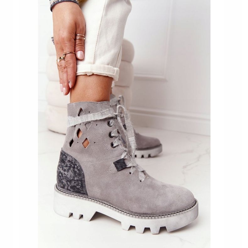 Suede Openwork Boots Maciejka Gray 05033-03 multicolored grey 1