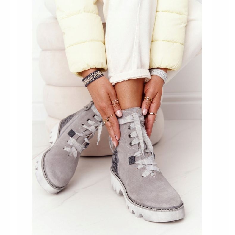 Suede Openwork Boots Maciejka Gray 05033-03 multicolored grey 2