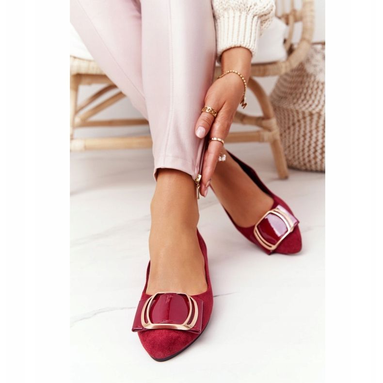 Suede Ballerinas With A Buckle Sergio Leone BL623 ​​Burgundy red multicolored 2
