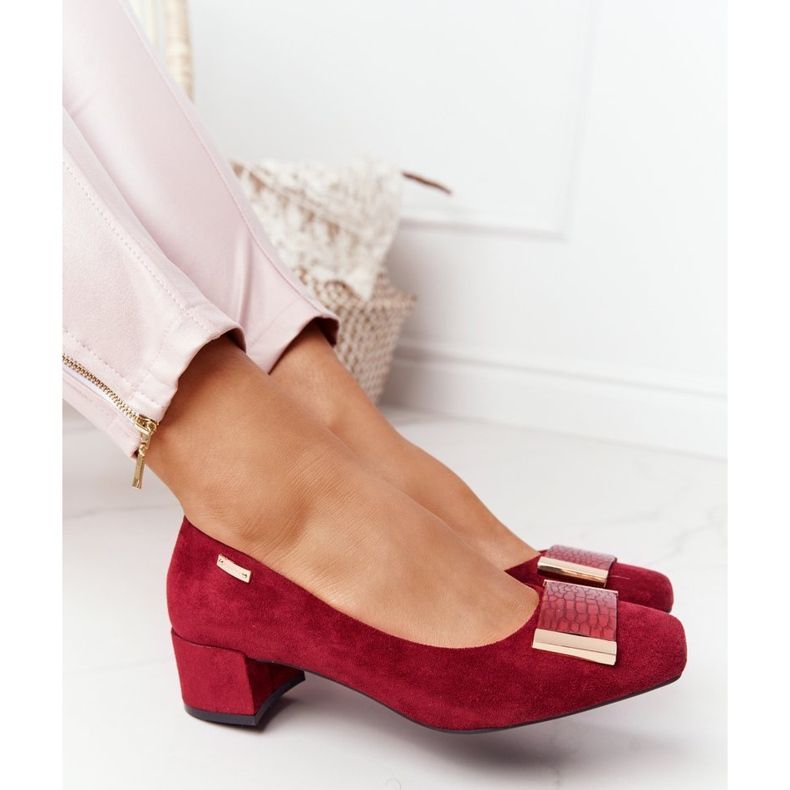 Suede Pumps On Heel Sergio Leone PB142 Burgundy red multicolored 2