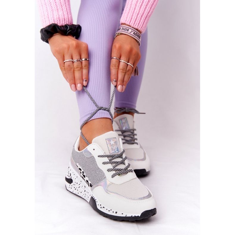 NEWS Women's Wedge Sneakers White With Brocade Avery 2