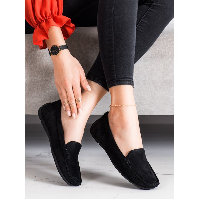 SHELOVET Black Suede Loafers 1