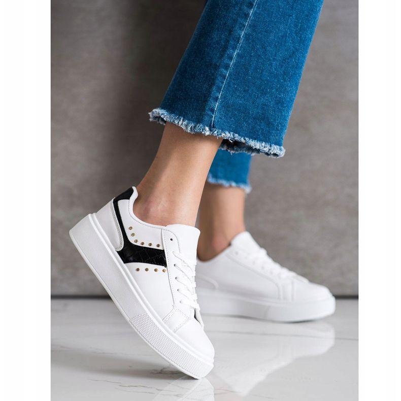 SHELOVET Casual Eco Leather Sneakers white black 1