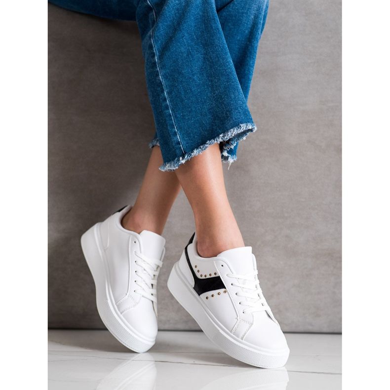 SHELOVET Casual Eco Leather Sneakers white black 2