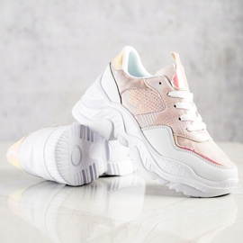Weide Eco Leather Snake Print Sneakers white pink 1