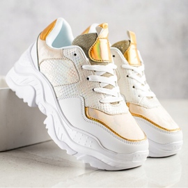 Weide Eco Leather Snake Print Sneakers white golden 1
