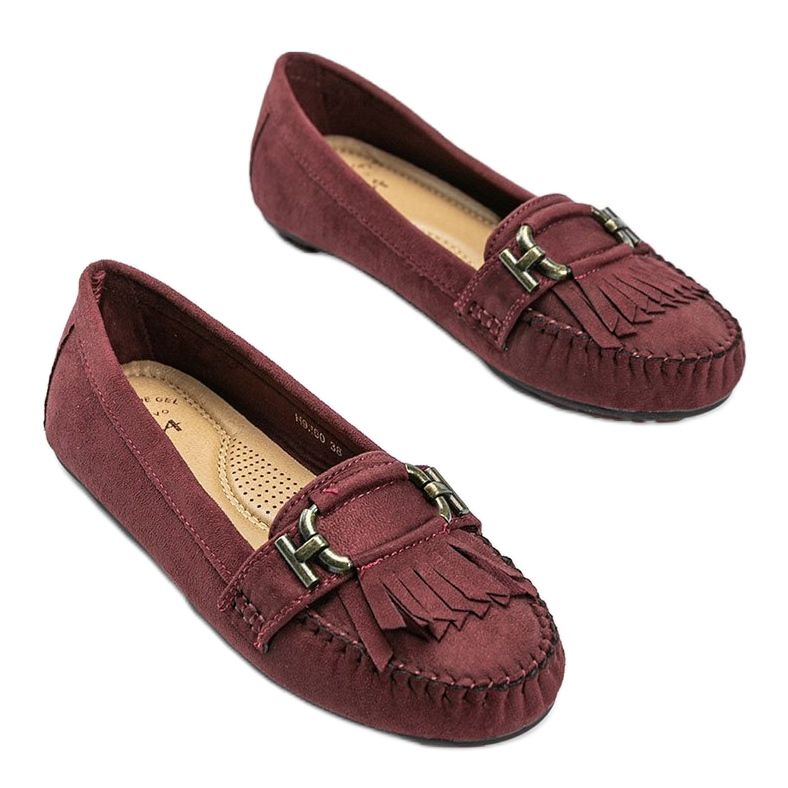 Maroon eco-suede loafers from Maia red 1