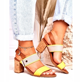 Jezzi Women's sandals on the cork post yellow 20sd35-1826 beige 2
