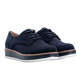 Navy blue suede shoes with a high Elyssa sole 1