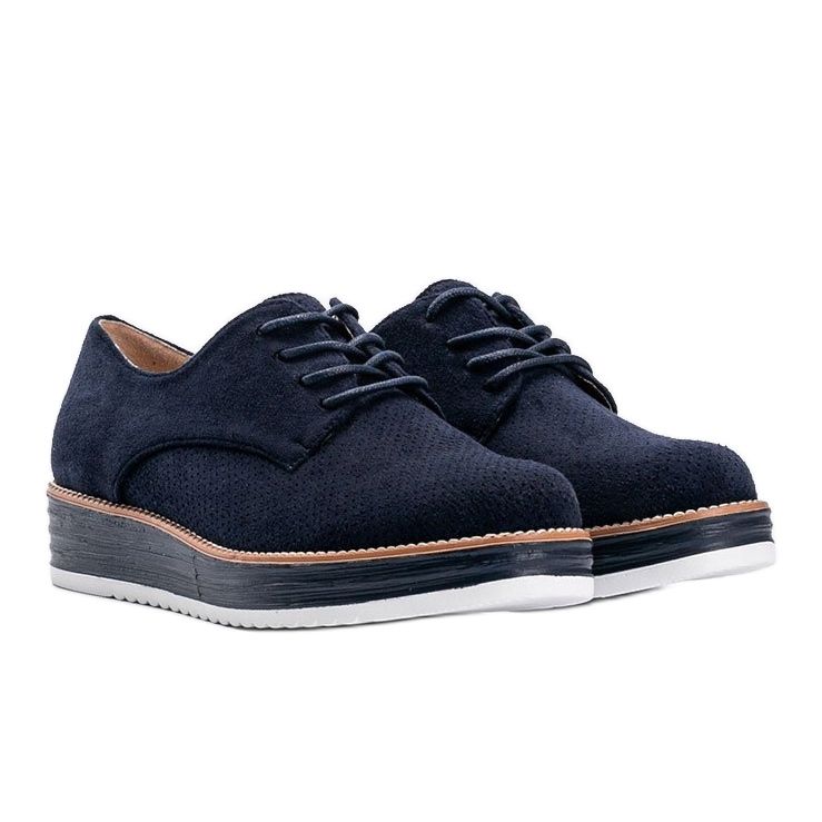 Navy blue suede shoes with a high Elyssa sole1