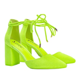 Yellow lace-up pumps on the Macey post 1