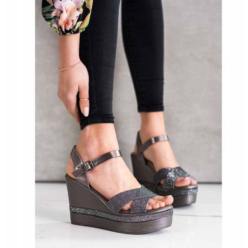 Weide Glitter Wedge Sandals multicolored grey 1