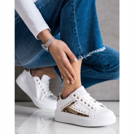 SHELOVET White Sneakers On The Platform beige black 2