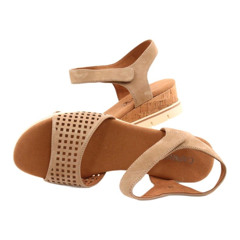 Caprice leather sandals on a wedge heel 28710 beige 4