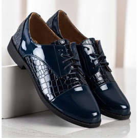 SHELOVET Shiny Snake Print Shoes navy blue blue 2
