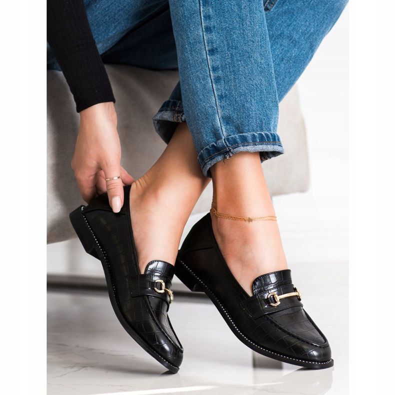SHELOVET Elegant Loafers With Cubic Zirconia black 1