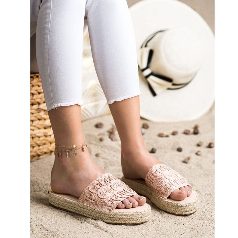 Seastar Slippers On A Straw Platform beige pink 2