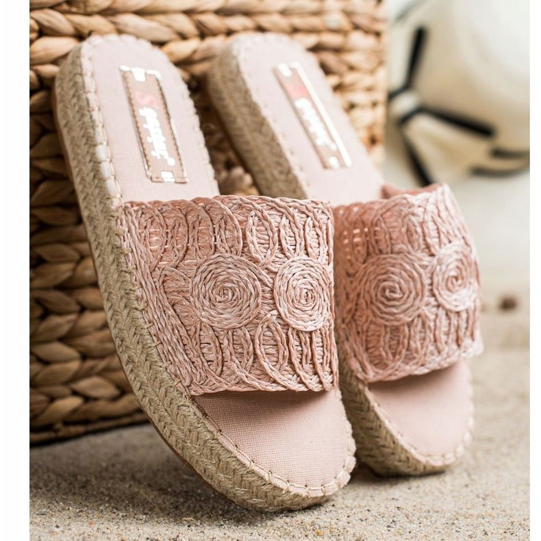 Seastar Slippers On A Straw Platform beige pink 1