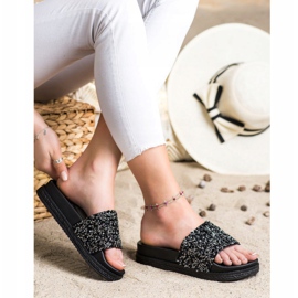 Seastar Fashionable Slippers On Paltform black silver 2 Seastar Fashionable Slippers On Paltform black silver 2