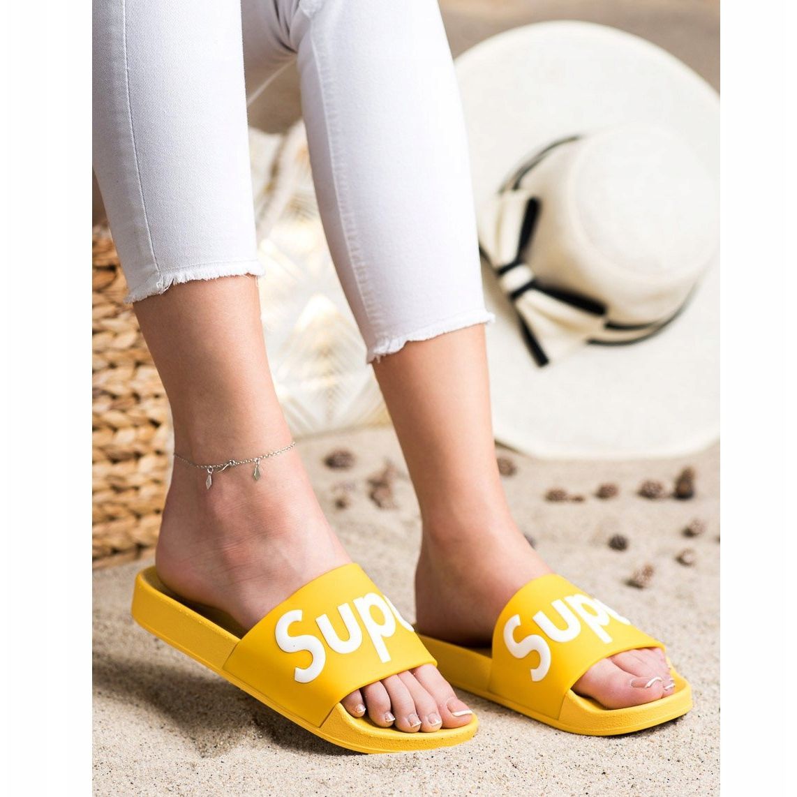 Supreme sales slippers white