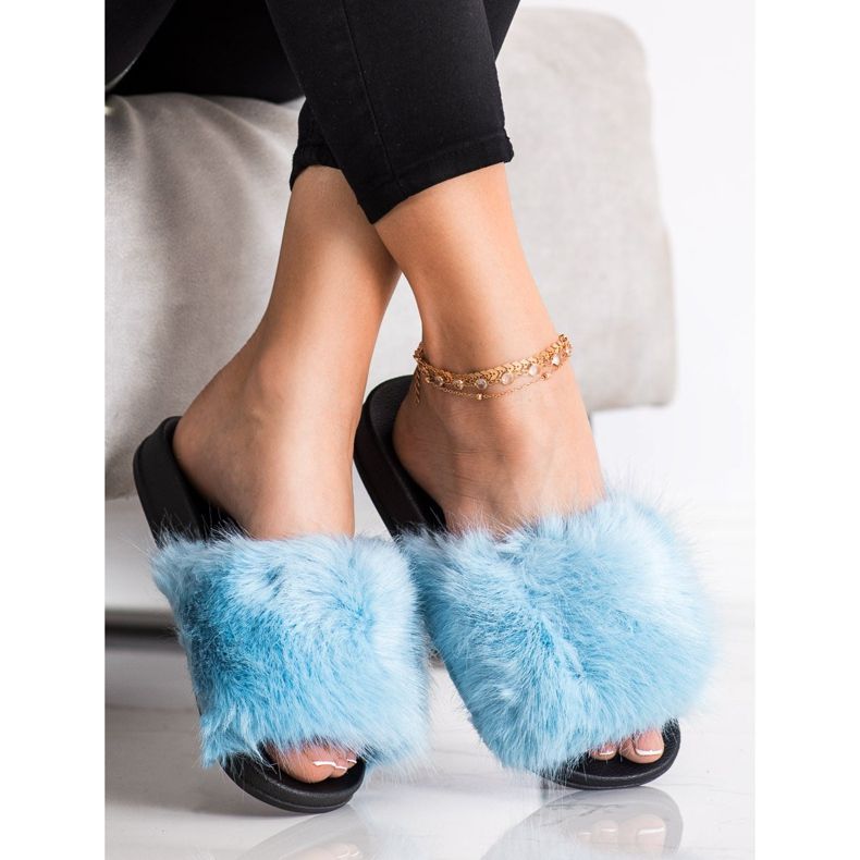 SHELOVET Comfortable Fur Slippers blue 2